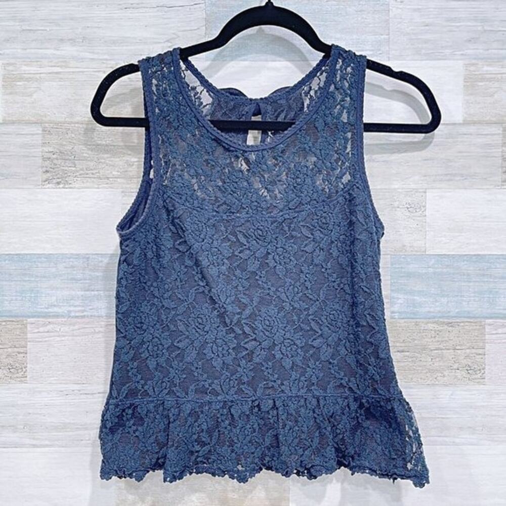 ABERCROMBIE & FITCH Lace Peplum Sleeveless Blouse Navy Blue Cotton Womens Small